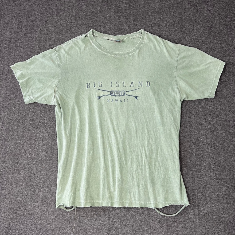 Vintage Y2K Big Island Surf Hawaii T-Shirt Mens Large Green Distressed Beach